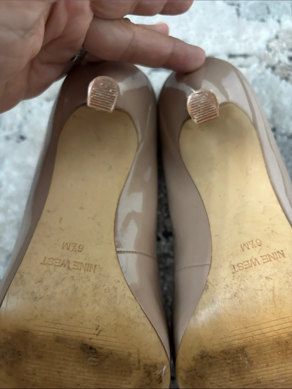 Nine West 6.5 Fresh Pointy Toe Pumps in Antique Taupe Patent Stiletto High Heel